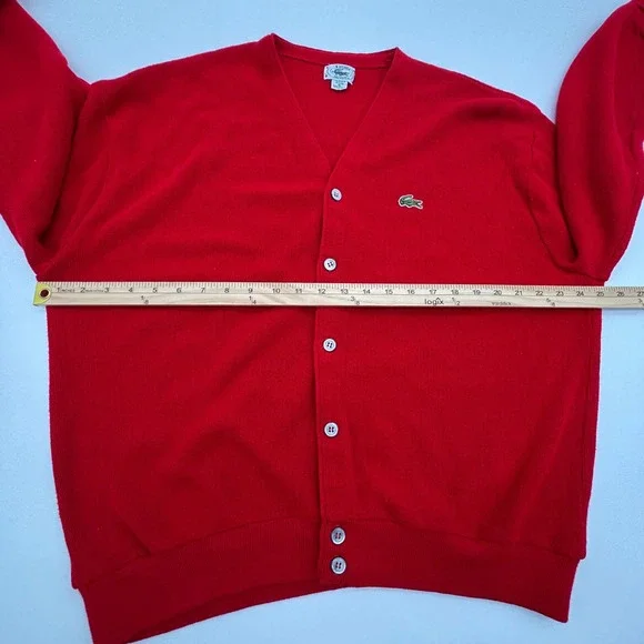 Vintage IZOD Lacoste Red V Neck Cardigan Grandpa Sweater Men's XL Made in USA - Picture 7 of 10